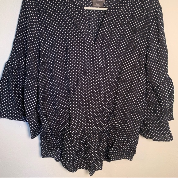 Van Heusen Split Neck Blouse Navy Polka Dots Bell Sleeve - Picture 4 of 9